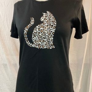 NWT Banana Republic black shirt with leopard print cat